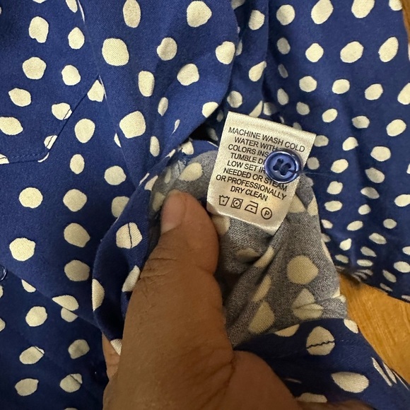Blue Polka‎ Dot Button-Up Blouse M - Picture 3 of 9
